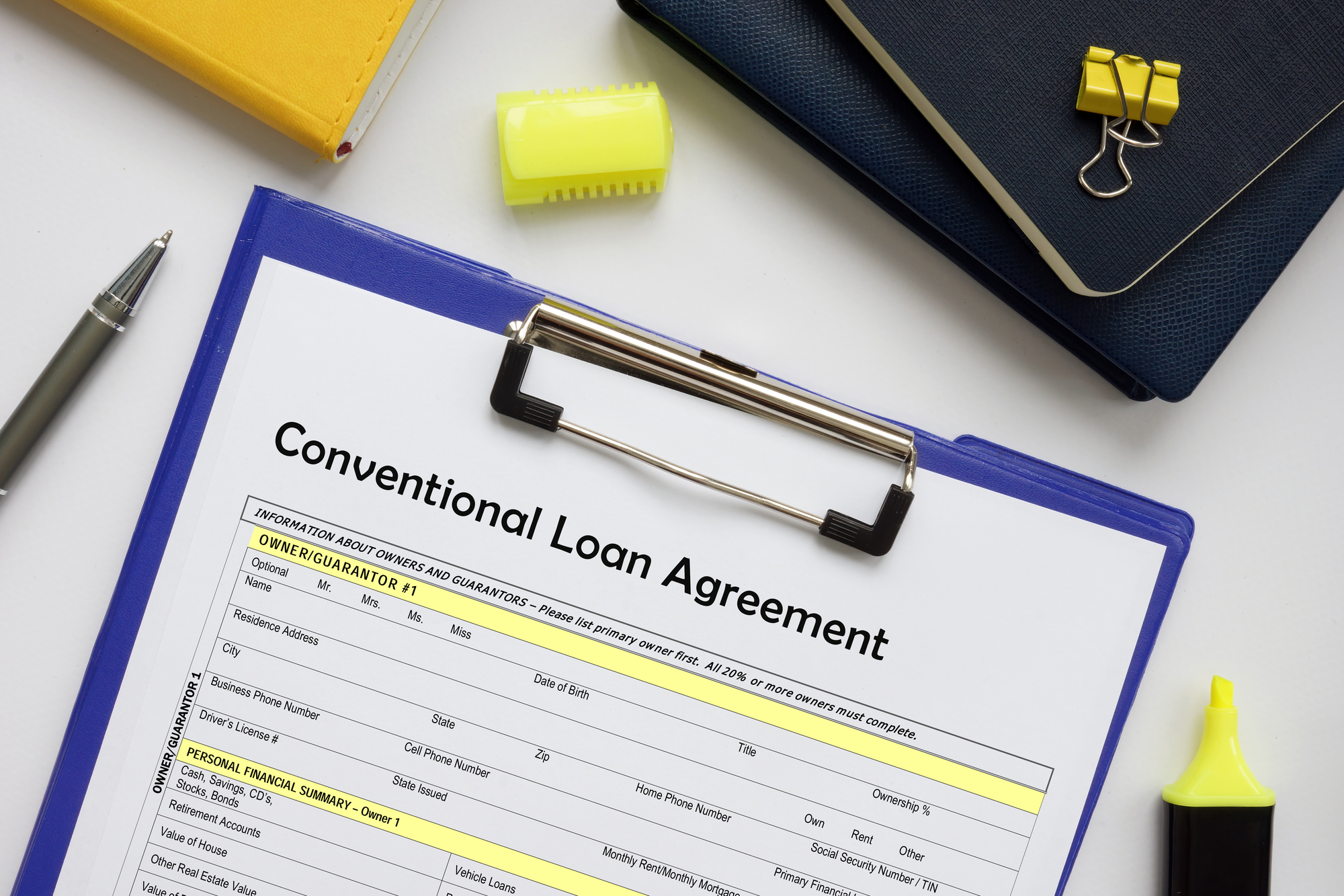 Conventional Loan Agreement sign on the bank form