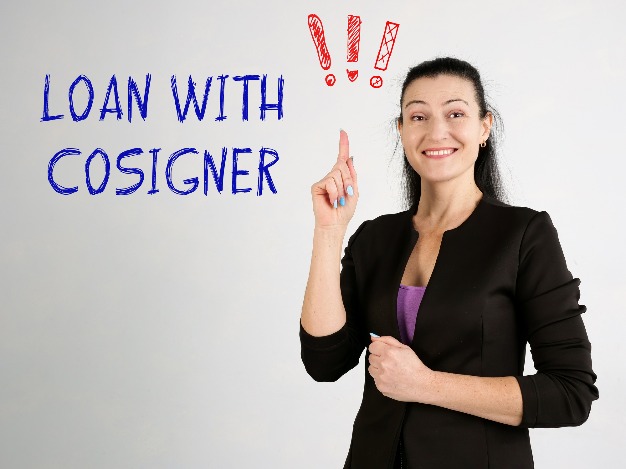 Business concept about LOAN WITH COSIGNER exclamation marks with